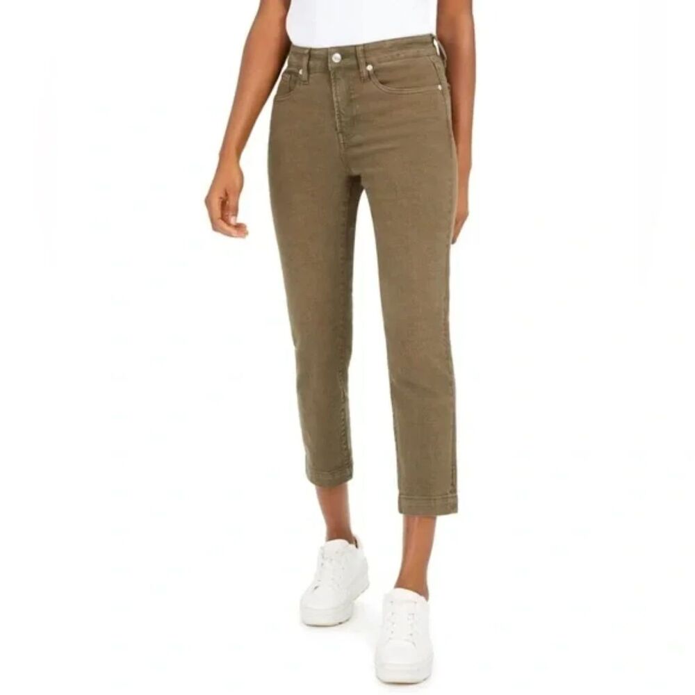 Oat New York High Rise Straight Crop Olive Green Wash Jeans Sz 29